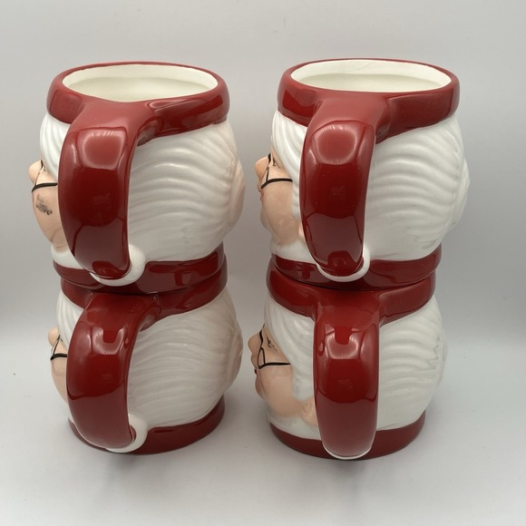 4 Vintage Pottery Barn Mugs / Mrs. Santa Claus / Ceramic 3" / Christmas / Flaws - Picture 15 of 16